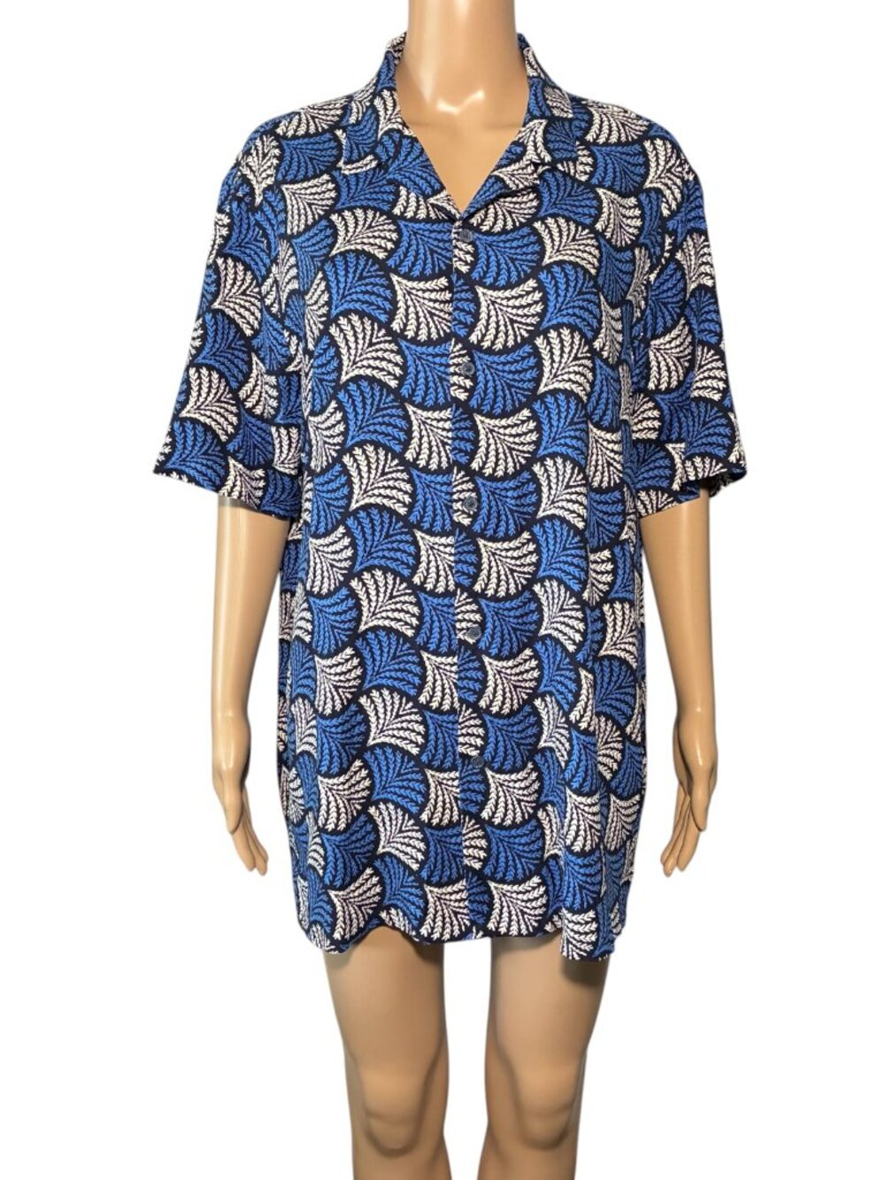Club Room Men’s Silk Blend Shirt Size L Leaf Print Button Up Short Sleeve